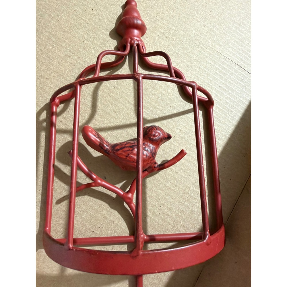 Rustic Red Metal Hook Bird Cage Farmhouse Decor 10" Wall Hook